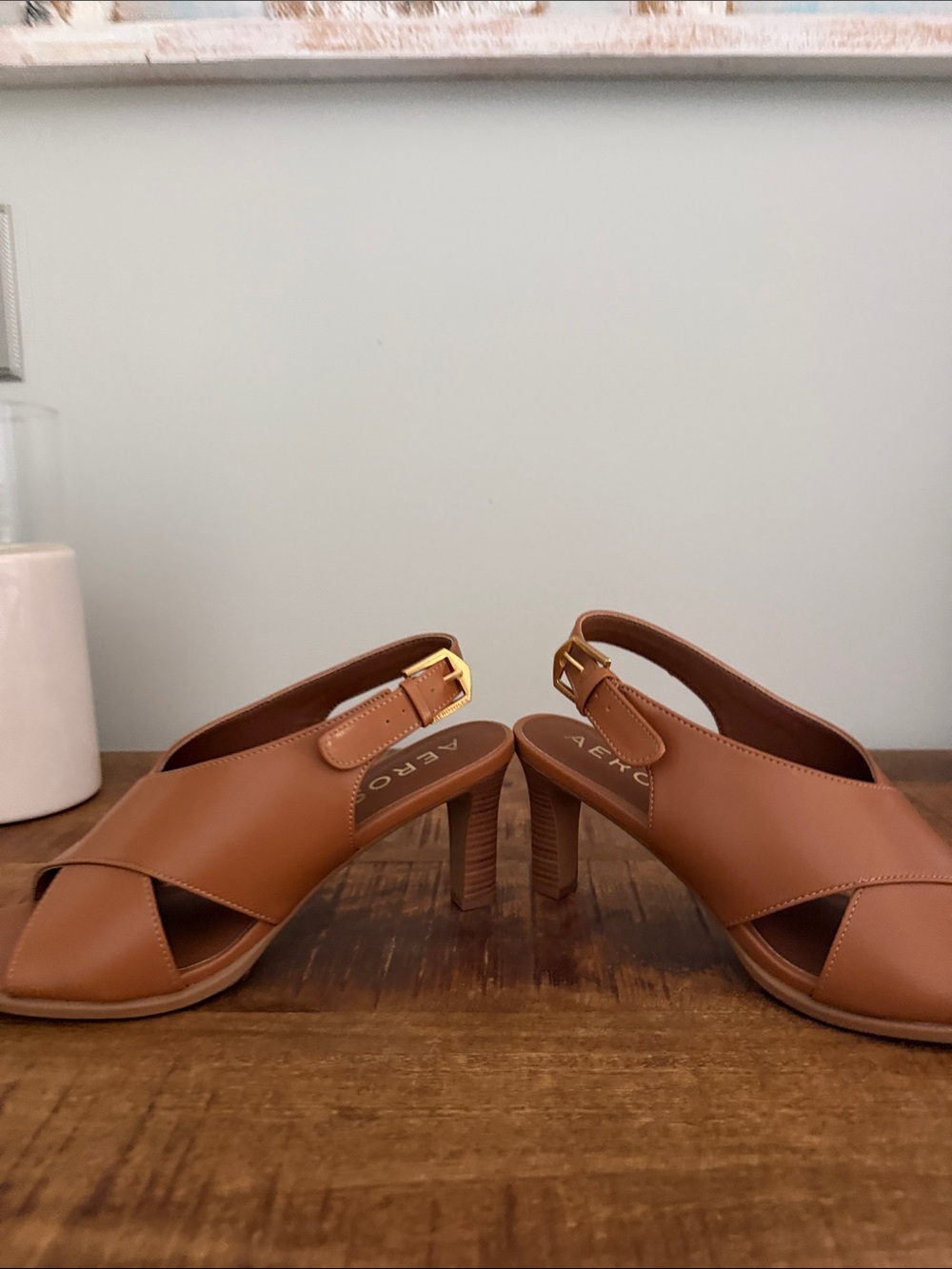 AEROSOLES Cognac Cross-Strap Slingback Heels - Picture 6 of 8